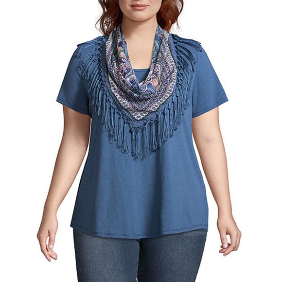 Unity World Wear Tops - PLUS SIZE 2X Unity World Wear Knit Top with Scarf